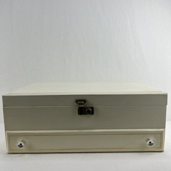 Vintage MCM Jewelry Box Cream Red Satin & Velvet Interior 3 Tier Made In Canada - Picture 10 of 16